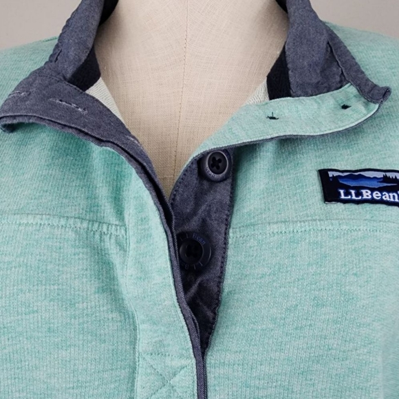 LL Bean Shirt Women's Small Aqua Sweatshirt Henley Style Pullover - Picture 3 of 6